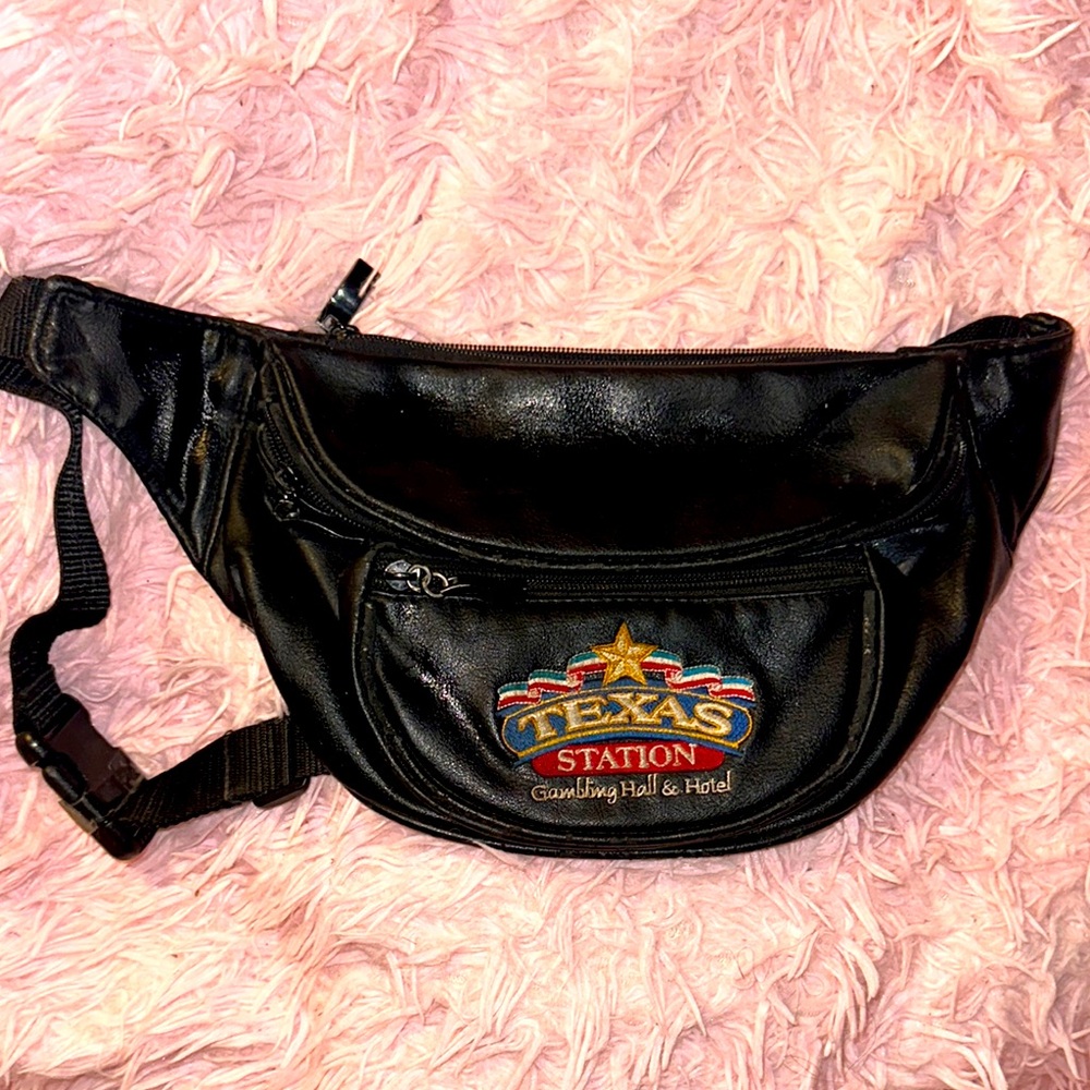 Black Leather Fanny Bag with Colorful Logo Texas Station Casino
